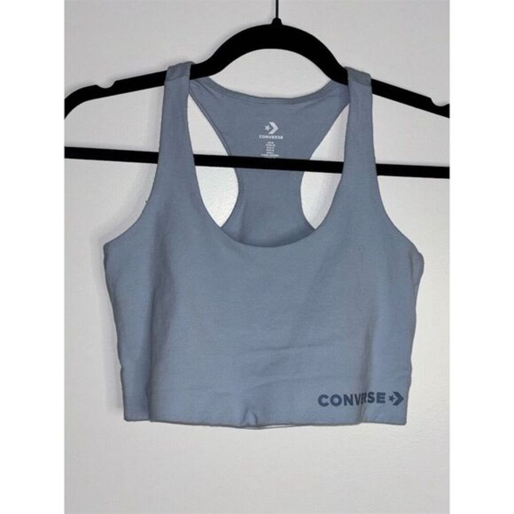 Converse Women's Blue Racerback Crop Top M Athletic Tank Built-in Bra